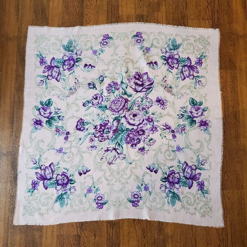 Vintage Glentex Scarf Pink, Purple & Green Floral 29" Square.